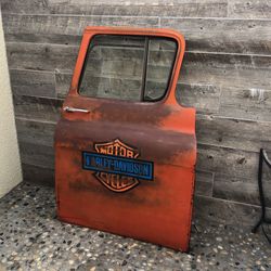 1950 door with Harley Davidson on it