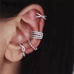Set 4 Silver Women's Cuff Cuffs Earrings Gift
