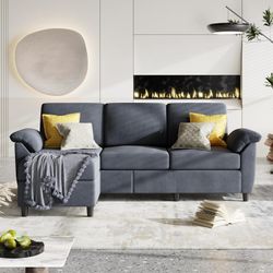 New Mid Century Modular Sofa, 3 Seat by er L Shape Sectional Couch with Removable Pillows, Linen Fabric, Mid Century Small Sofa for Living Room, Apart