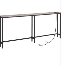 70.9" Narrow Console Table with Charging Station, 5.9" Slim Sofa Table Behind Couch, 2 AC Outlets & USB-C Ports, Long Entryway Tables for Small Spaces