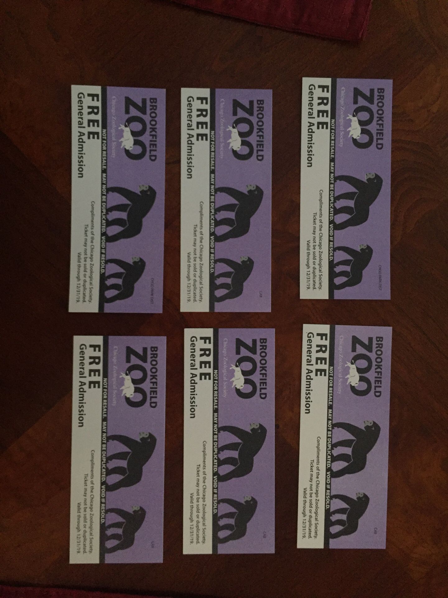 Brookfield Zoo tickets 6 tickets for $50