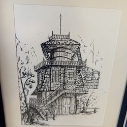 Nice Ink Drawing - Columbia Water Tower 1973 Signed Sage