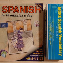 Spanish in 10 minutes activity book & Spanish vocabulary cards/read description