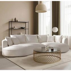 125” Curved Bouclé Sectional Sofa – Ivory / Cream $2500 Retail “open box” Delivery Available