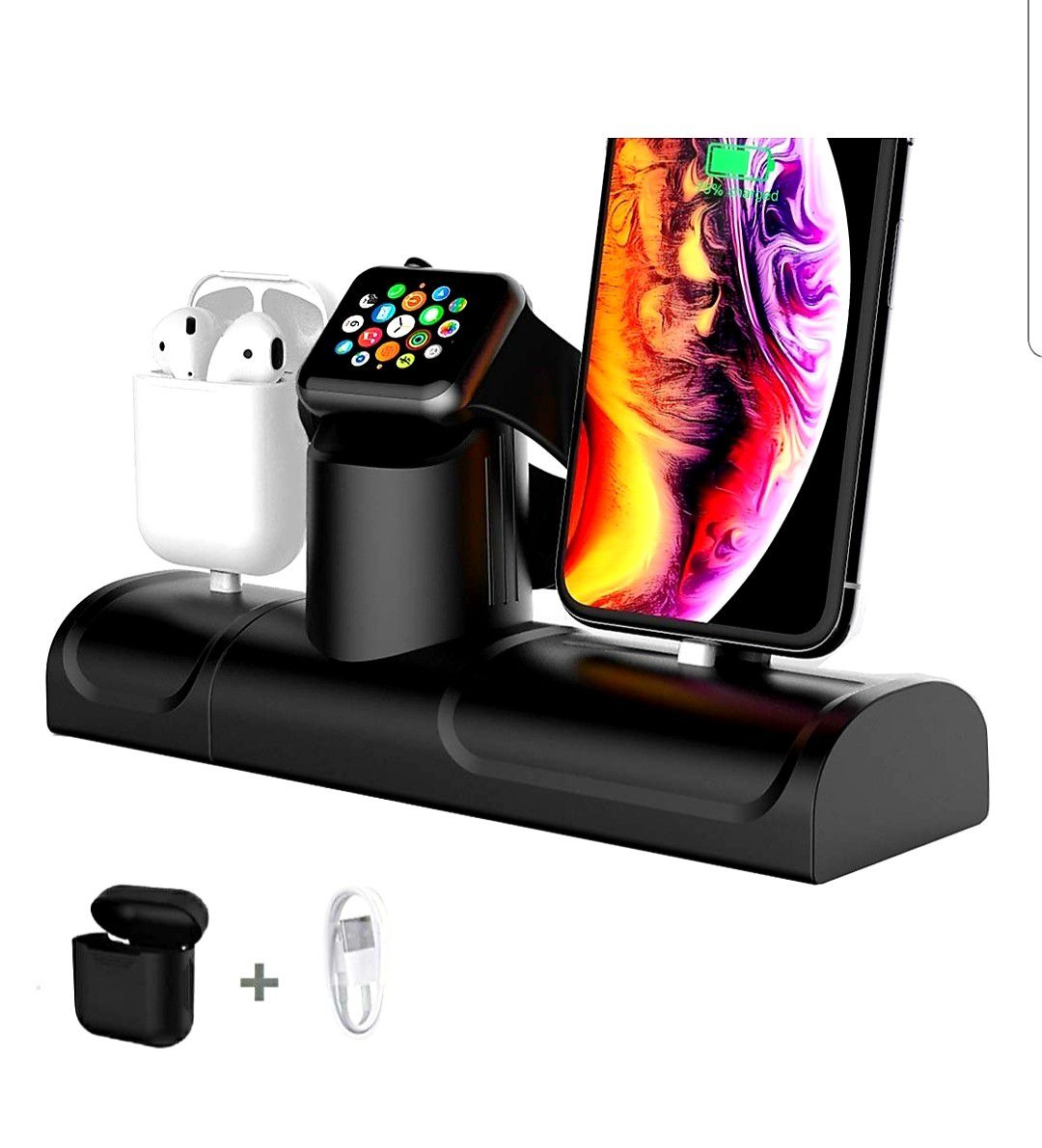 3 in 1 Charging Stand for Apple Watch iPhone AirPods Charger Holder Docking Station [Black] DEVICES NOT INCLUDED