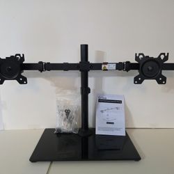 Dual Computer Monitor Stand with Glass Base and Adjustable Arms