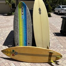 2 Custom Surf Boards and Styrofoam Boogie Board