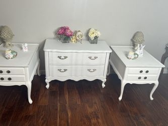 White Solid Wood Chalk Paint Night Stand Table And Storage Chest