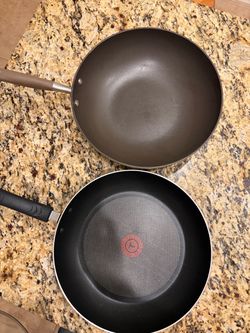 3 Pieces: 12 inch T-fal Non-Stick Frying Pan and Anolon Wok with Lid that Fits both.