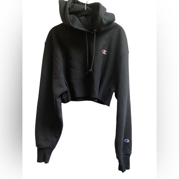 Champion Cropped Black Sweatshirt Hoodie Sz S