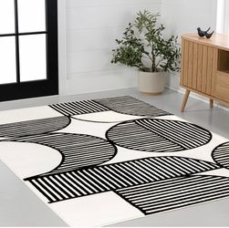 Modern Geometric Black and White Area Rug