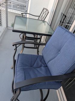 🌴 Outdoor Patio Set — Glass Table + 2 Swivel Chairs w/ Cushions