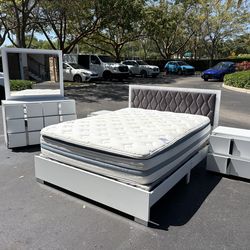 Beautiful Bedroom Set Queen Size Solid Wood White Color Like New by Malaysia Furniture