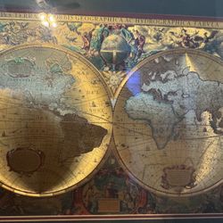 Vintage Framed Reproduction Map by Henricus Hondius — Nova Totius Terrarum Orbis Geographica ac Hydrographica Tabula