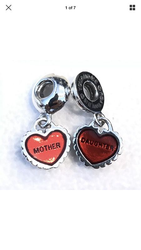 1 Pair of Pandora Piece of My Heart, Mother & Daughter, Red Enamel Dangle Charm #790950EN27 + FREE Pandora Gift Pouch