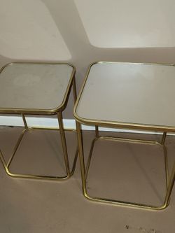 Gold Metal Side Tables with Mirror Top – Set of 2