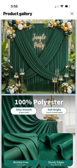 gogoparti 20x12ft Hunter Green Backdrop Curtain for Wedding Parties, 4 Panels (5x12 ft Each) Wrinkle-Free Dackdrop Curtains, Silky Draping Fabric for