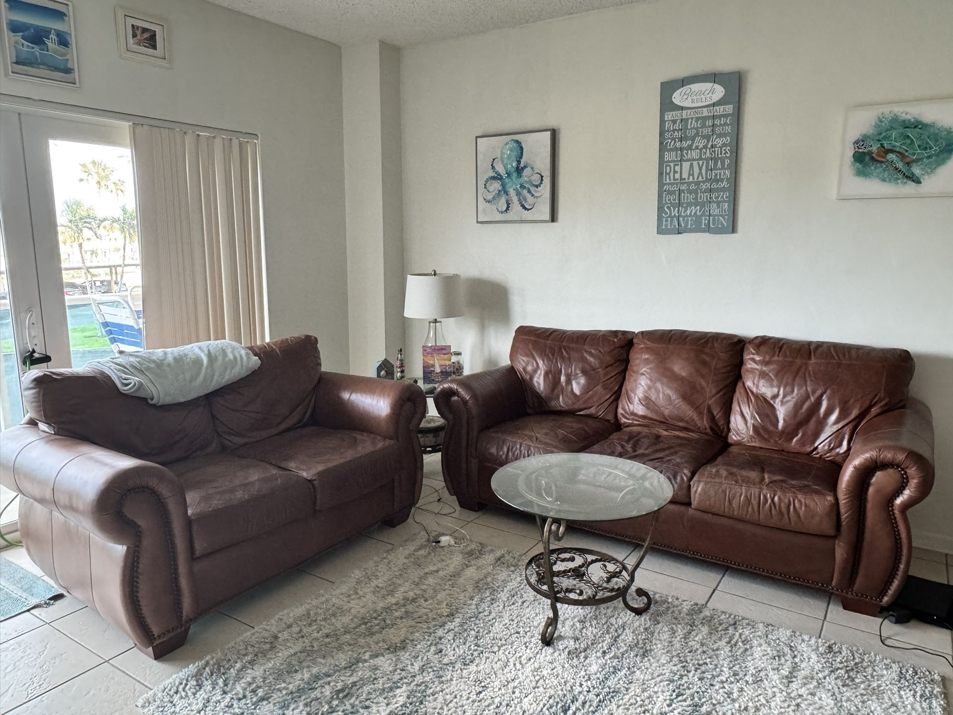 Leather Sofa Bed & Loveseat