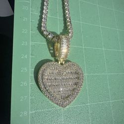 Heart Baguette Diamond Tennis Chain Pendant 