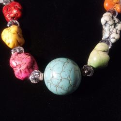 Large Multicolored Turquoise Howlite Statement Necklace  