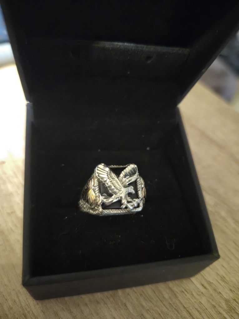 Silver And Gold And Onyx Ring