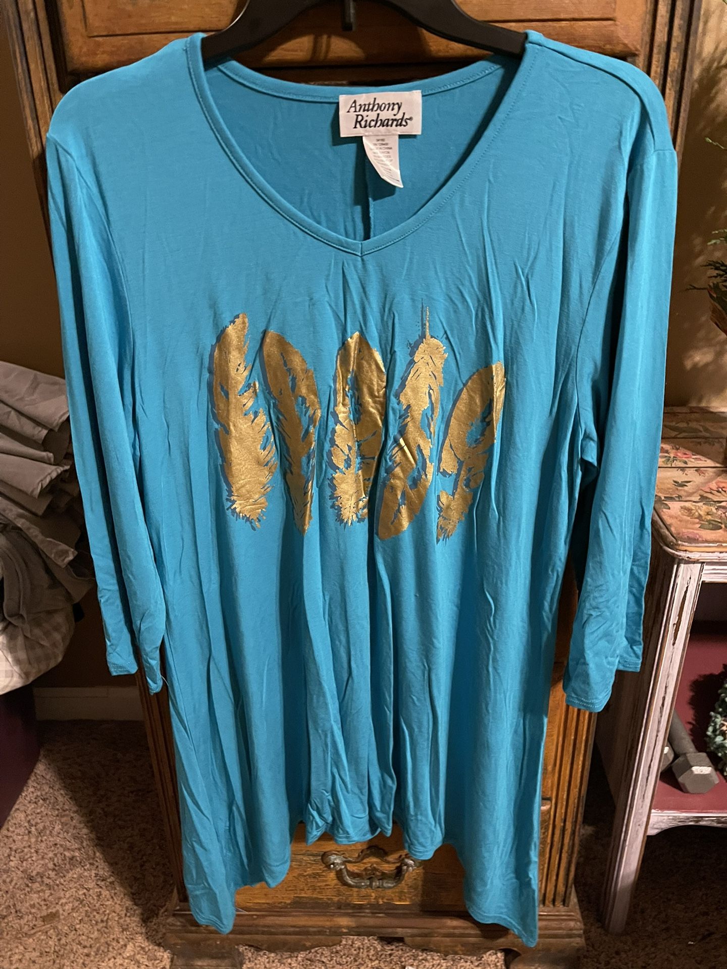 Anthony Richards Women's  Tunic Gold Leaf Print Stretch Knit size MD NEW NEVER WORE 