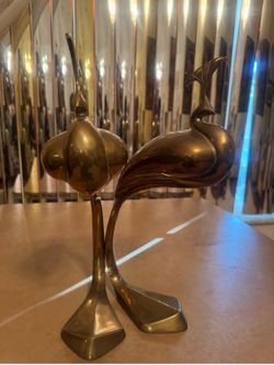 VintageBrass Standing Peacock Bird Sculptures