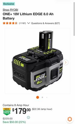 Ryobi ONE+ 18V Lithium EDGE 8.0 Ah Battery