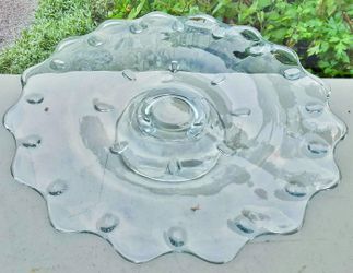 Vintage mid century 1960s pressed glass 14" D clear glass footed cake stand