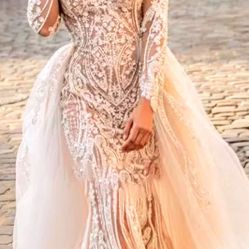 Illusion Trumpet Wedding Dress with Detachable Train~~ Size10