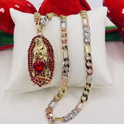 Virgen de Guadalupe y cadena oró laminado/Virgin of Guadalupe and gold plated chain