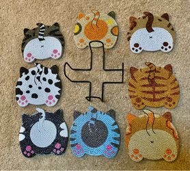 Coasters Kitty Cat Bum with Holder Diamond Art