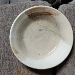 CJ Hates Studio Crafted Ceramic Round Bowl White Brown Abstract 9" Matte