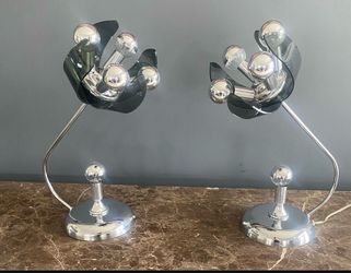 MidCentury Modern Chrome/Lucite Table Lamps - Pair