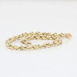 10k Yellow Gold Rope Link Bracelet 8” 