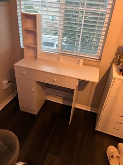 White Vanity Desk with Storage