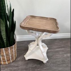 COZAYH Rustic Farmhouse Cottagecore Accent End Table, Natural Tray Top Side Table Nightstand for Fam