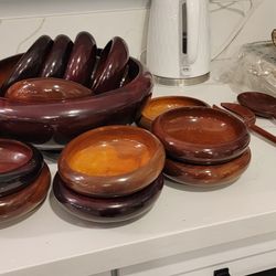 Mid Century Wooden Salad Bowl Set

