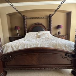 Bedroom Set - 2 Night Stand And Dresser Mirror Solid Wood Good Condition 