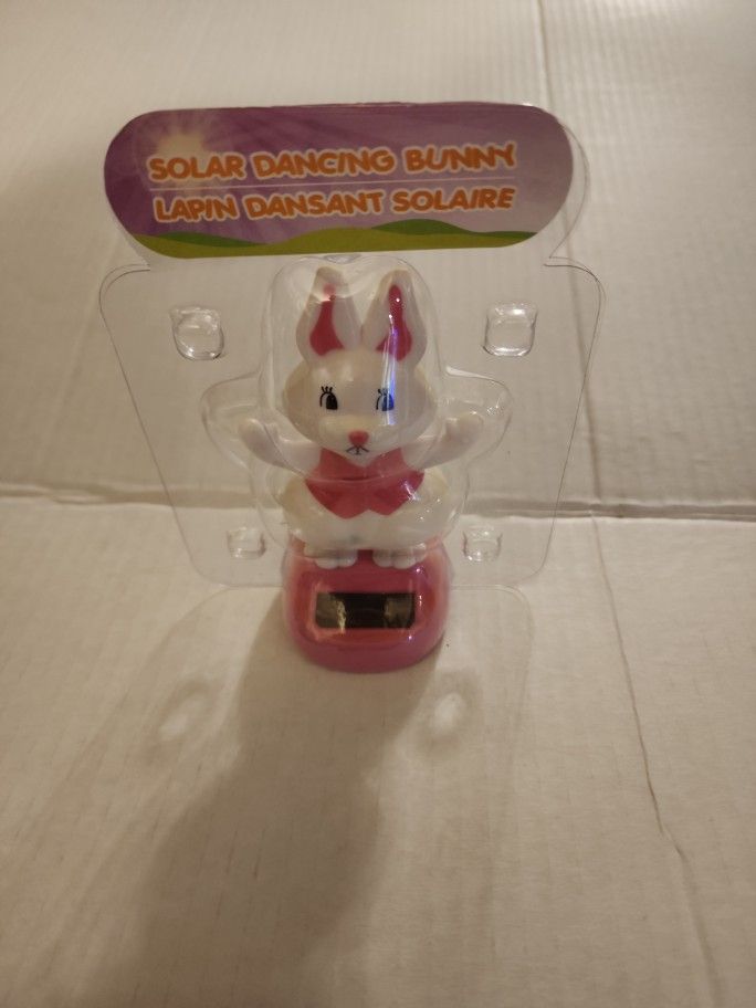 SOLAR POWERED DANCING BUNNY PINK BOBBLE HEAD TOY SUN CATCHER NOS EASTER