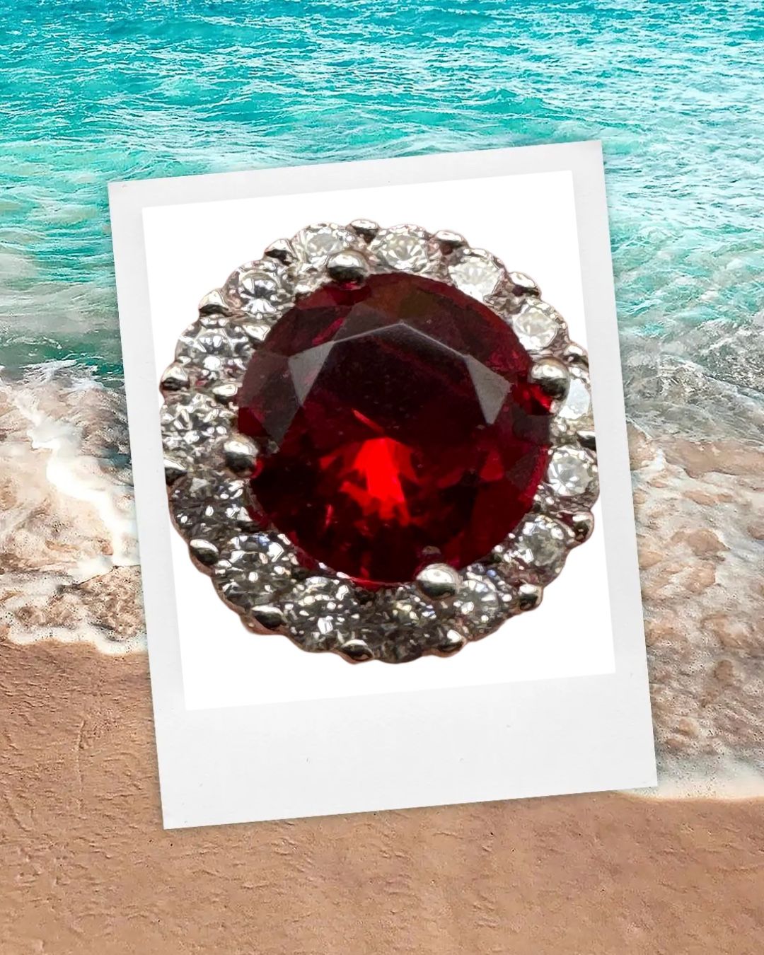 Sterling Silver Red Ruby Color Setting With CZ Diamonds Halo Stud Earrings