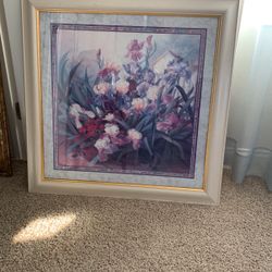 Framed with Glass Over Picture Peonies and Irises 32” X 32” 