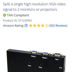 Video Splitter - 350 MHz - TAA
Split a single high resolution VGA video signal to 2 monitors or projectors