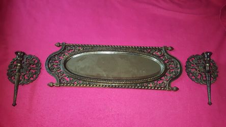 Hanging mirror with matching scone candle holder
