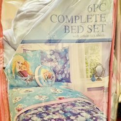 Girls Disney Frozen 6pc Complete Bed Set Twin Size