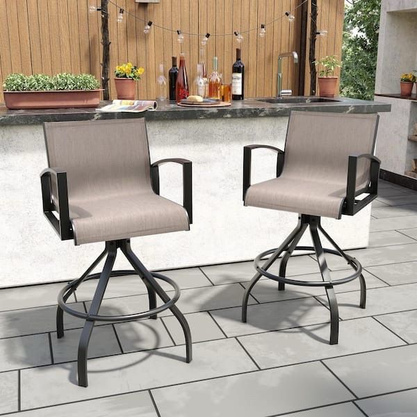 Set of 2 Swivel Outdoor Bar Stools – Patio Counter Height Chairs – Brand New