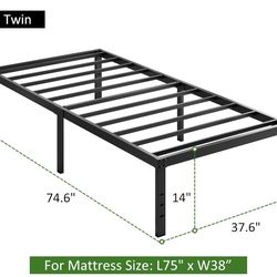 Metal Platform Bed Frame 14 Inch Tall,No Box Spring Needed,Twin Size Bed with Heavy Duty Strong Support Slats,Easy to Assemble,Black