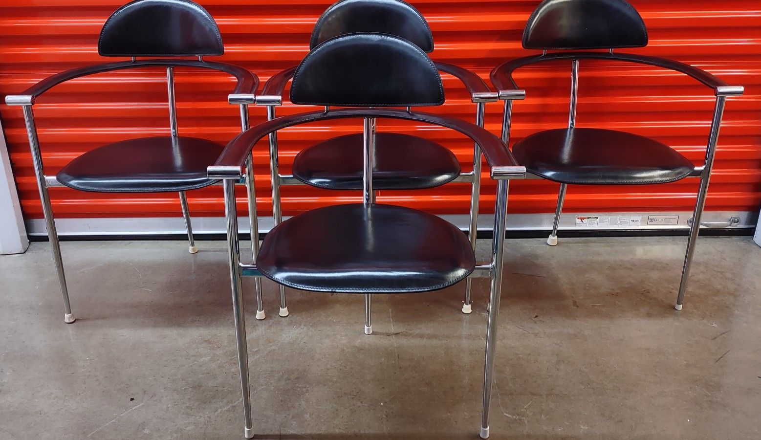 Set of 4 Italian Black Leather Stiletto Chairs by Arrben