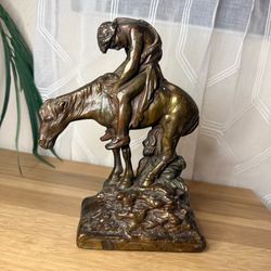 Antique End of the Trail Bronzed Spelter Single Bookend / Horse Sculpture After James Earle Fraser