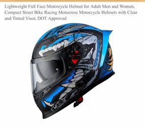 Lightweight Full Face Motorcycle Helmet for Adult Men and Women, Compact Street Bike Racing Motocross Motorcycle Helmets with Clear and Tinted Visor, 